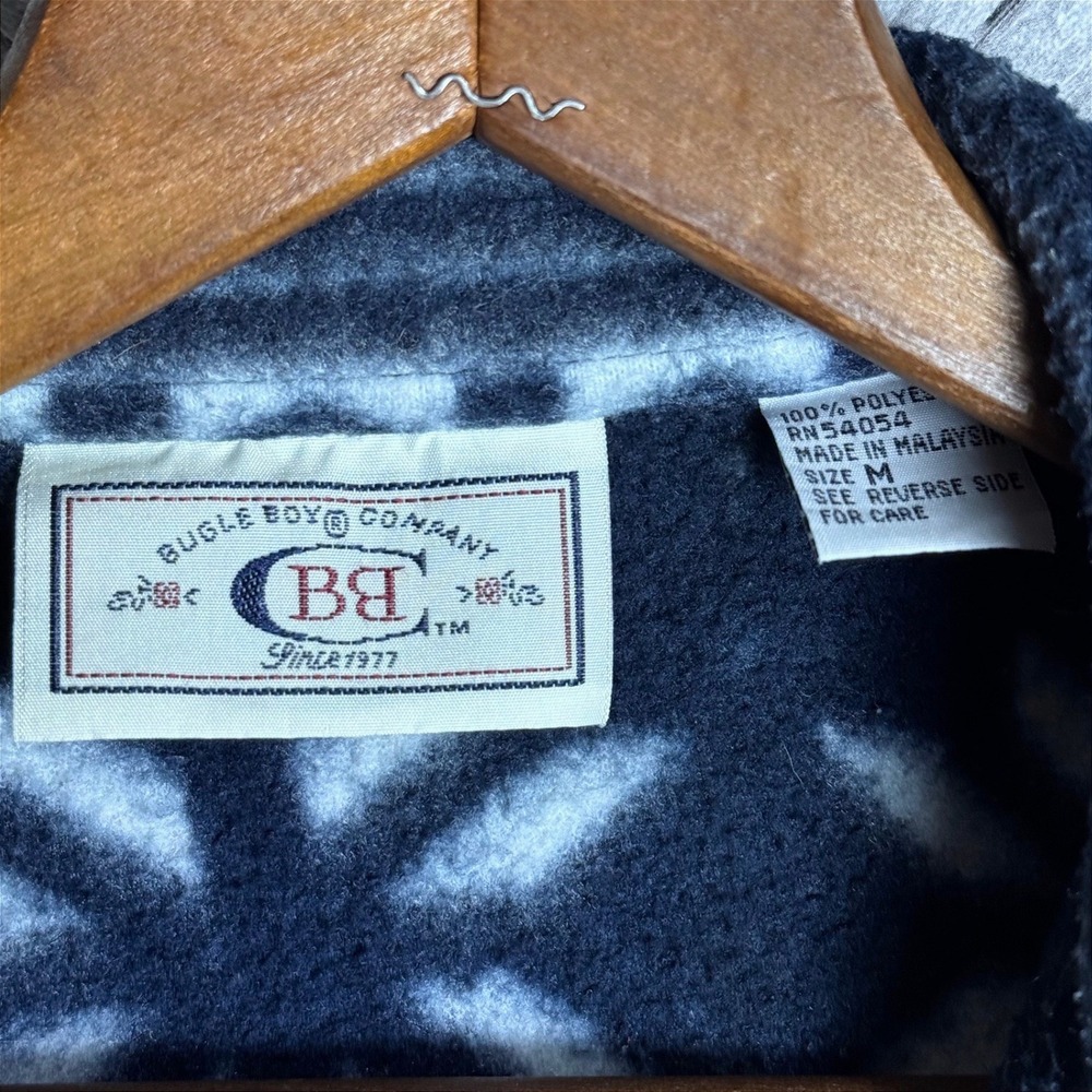 Vintage Bugle Boy Navy Blue Snowflake Fair Isle Fleece Jacket Zip Drawstring M - Picture 4 of 7